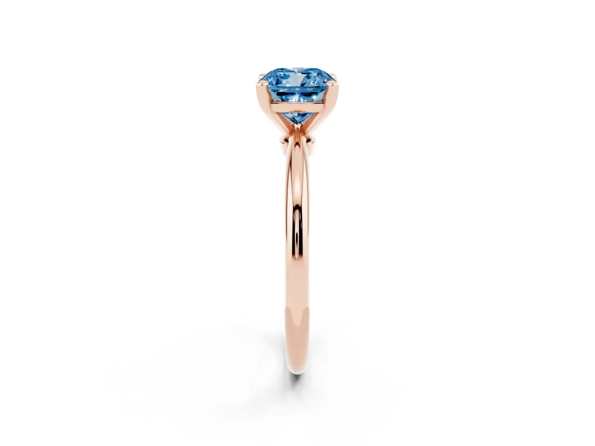 Fancy Blue Cushion Cut Diamond Solitaire Ring with Prong Setting and Classic Band Rose gold