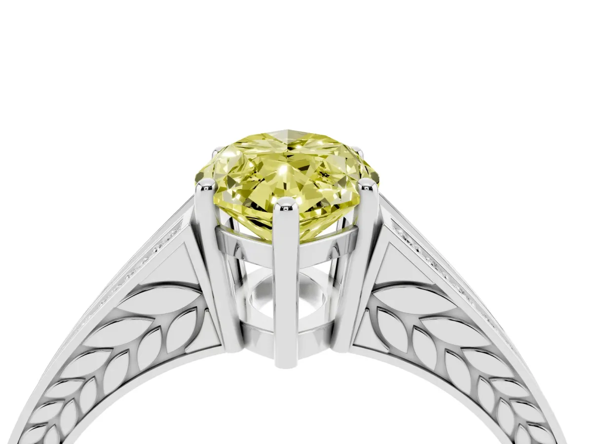 Fancy Yellow Marquise Cut Diamond Split Shank Ring with Pavé Band and Four-Prong Setting Platinum