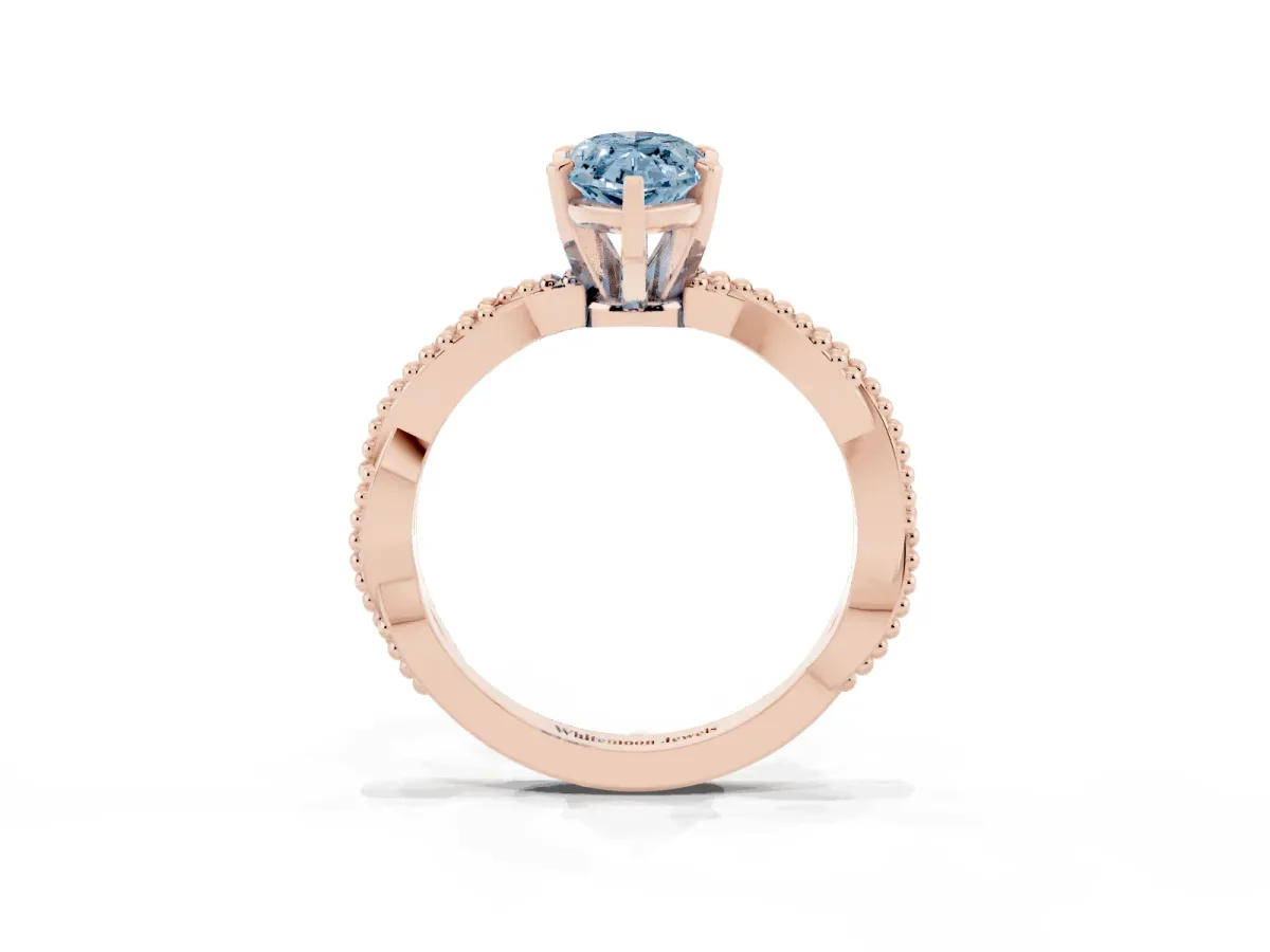 Fancy Blue Marquise Cut Solitaire Twisted Band with Bead Prong Setting Rose gold