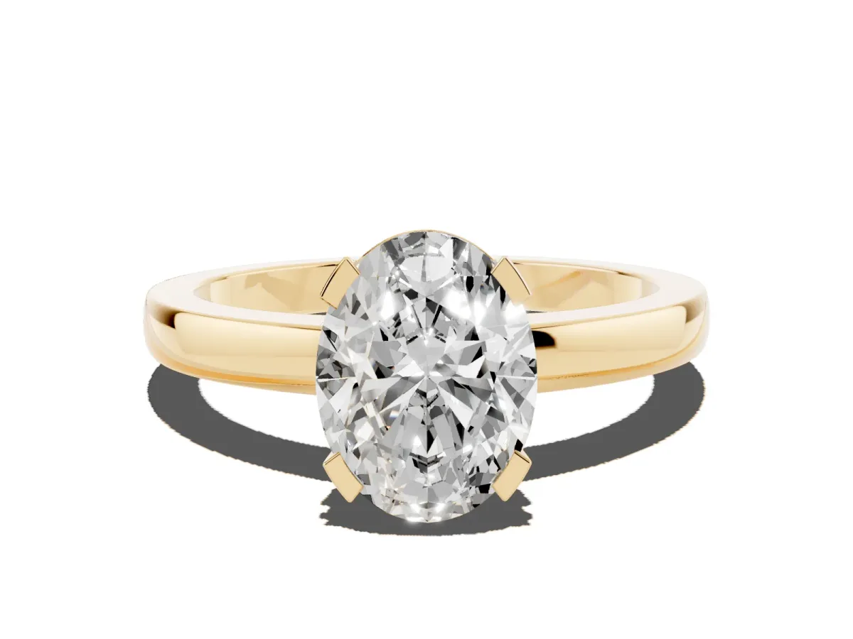 Oval Cut Cut Solitaire Ring with Four-Prong Setting and Classic Band Yellow gold