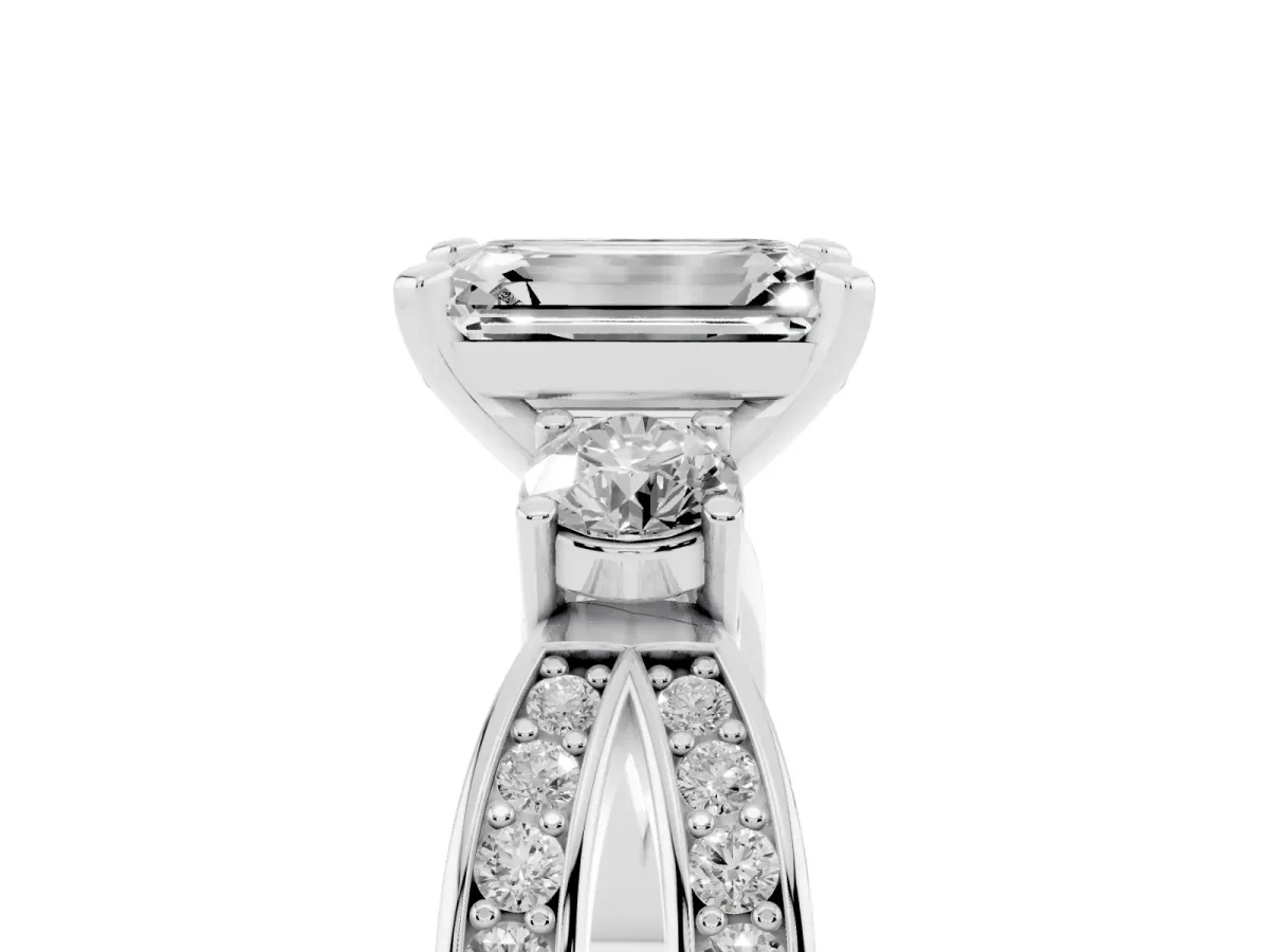 Three-Stone Emerald Cut Cut Diamond Twist Band with Prong Setting Silver
