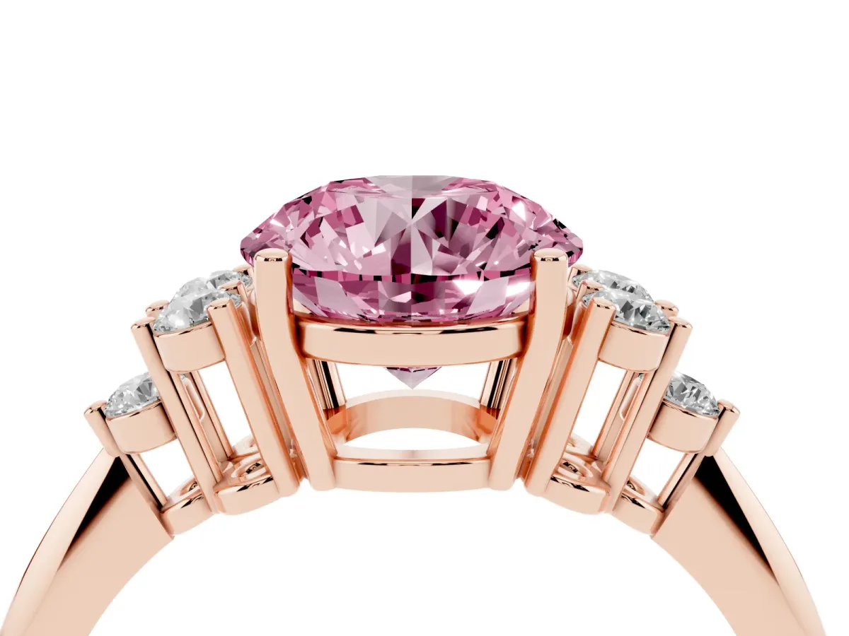 Fancy Pink Round Cut Cut Diamond Cluster Ring with Solitaire Band and Four-Prong Setting Rose gold