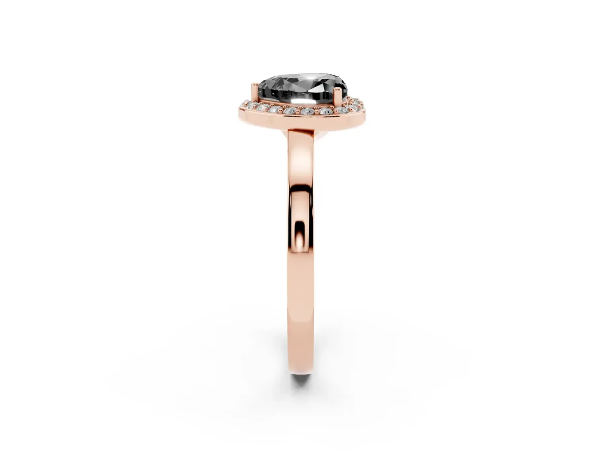Fancy Black Heart Cut Halo Diamond Ring with Solitaire Band and Prong Setting Rose gold