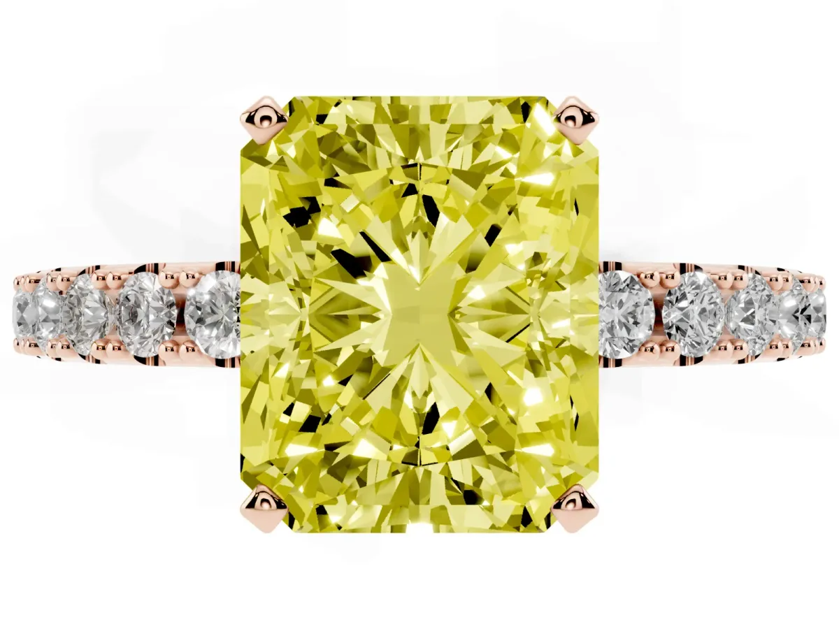 Fancy Yellow Radiant Cut Diamond Solitaire Pavé Band with Four-Prong Setting Rose gold