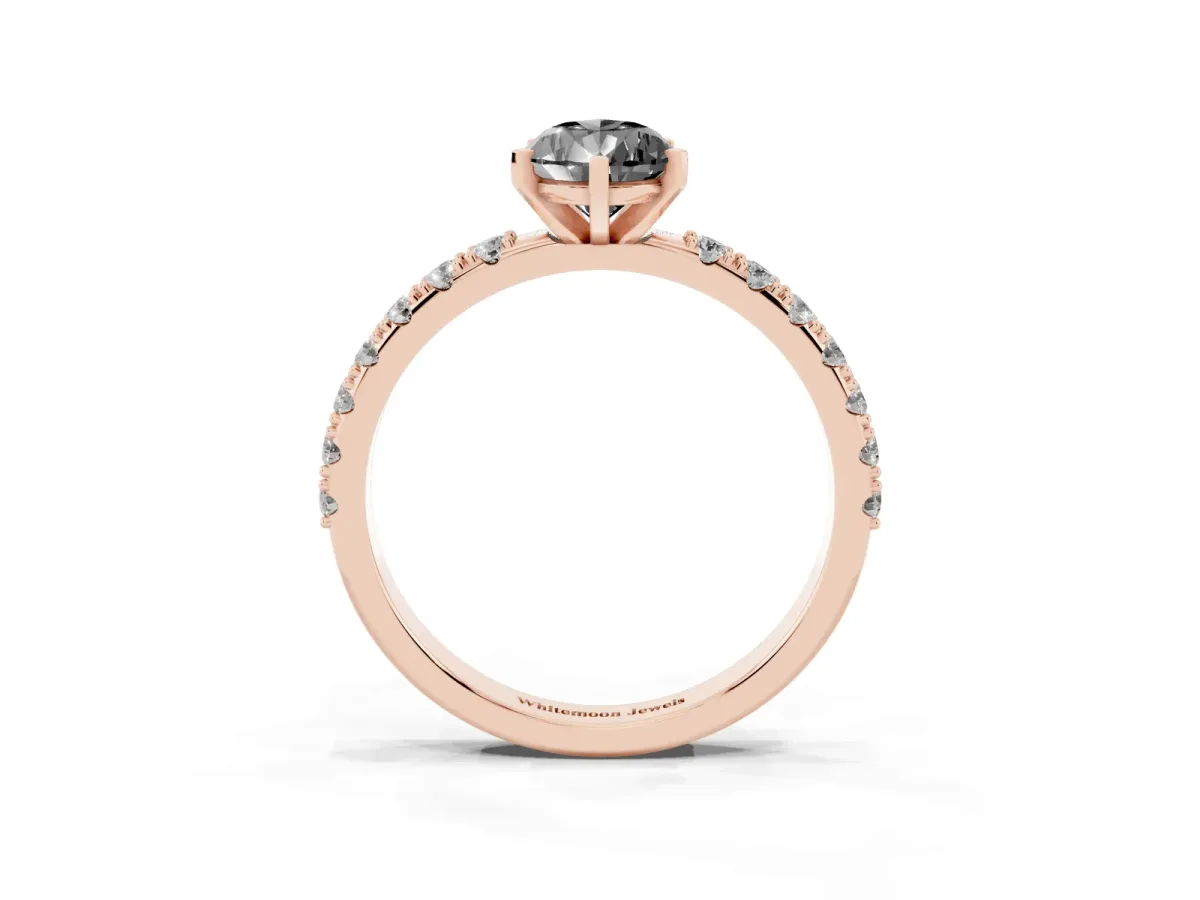 Fancy Black Pear Cut Diamond Solitaire Pavé Band with Four-Prong Setting Rose gold