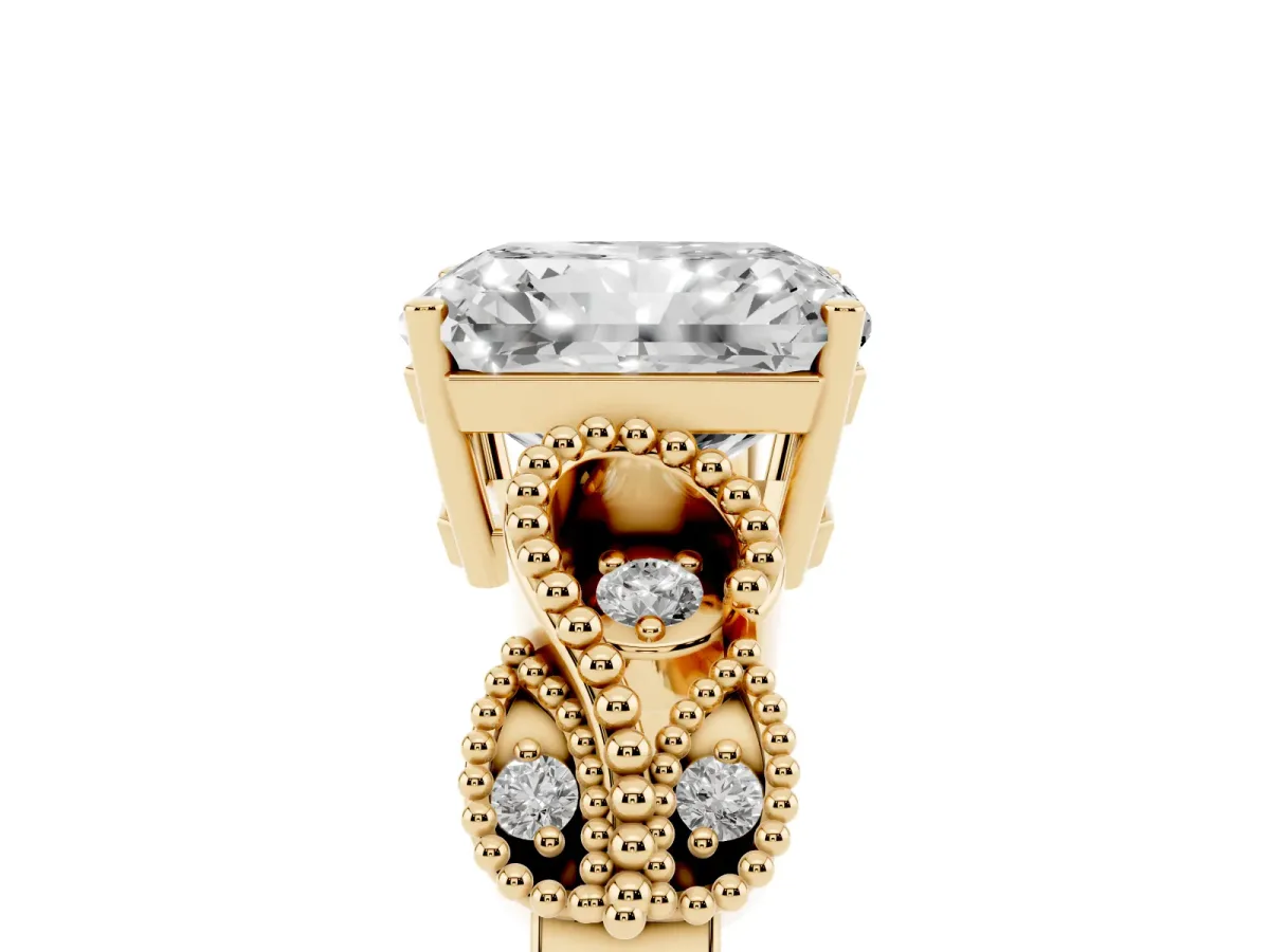 Princess Cut Solitaire Milgrain Leaf Band with Prong Setting Yellow gold