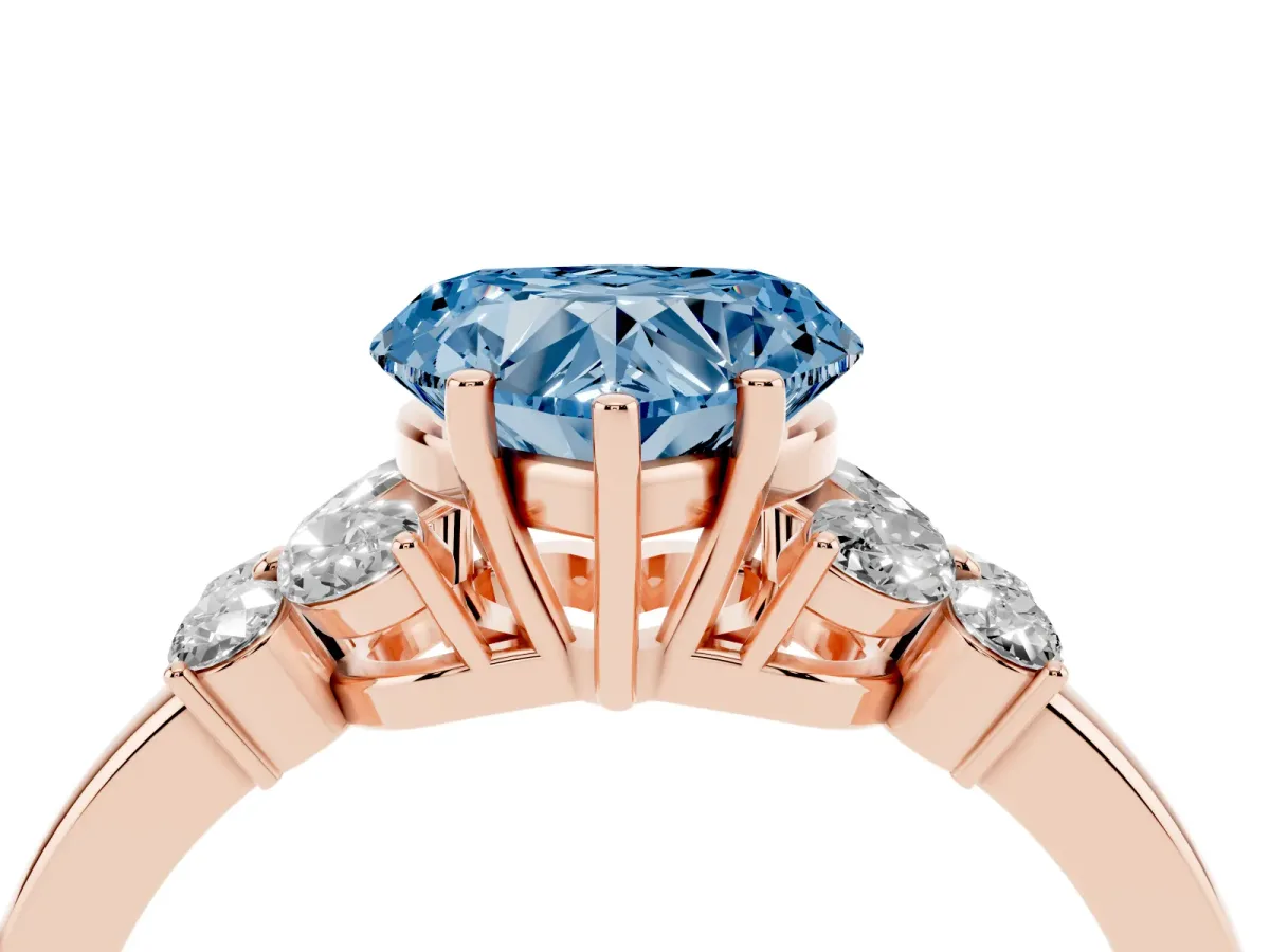 Fancy Blue Heart Cut Cut Solitaire Floral Diamond Ring with Four-Prong Setting Rose gold