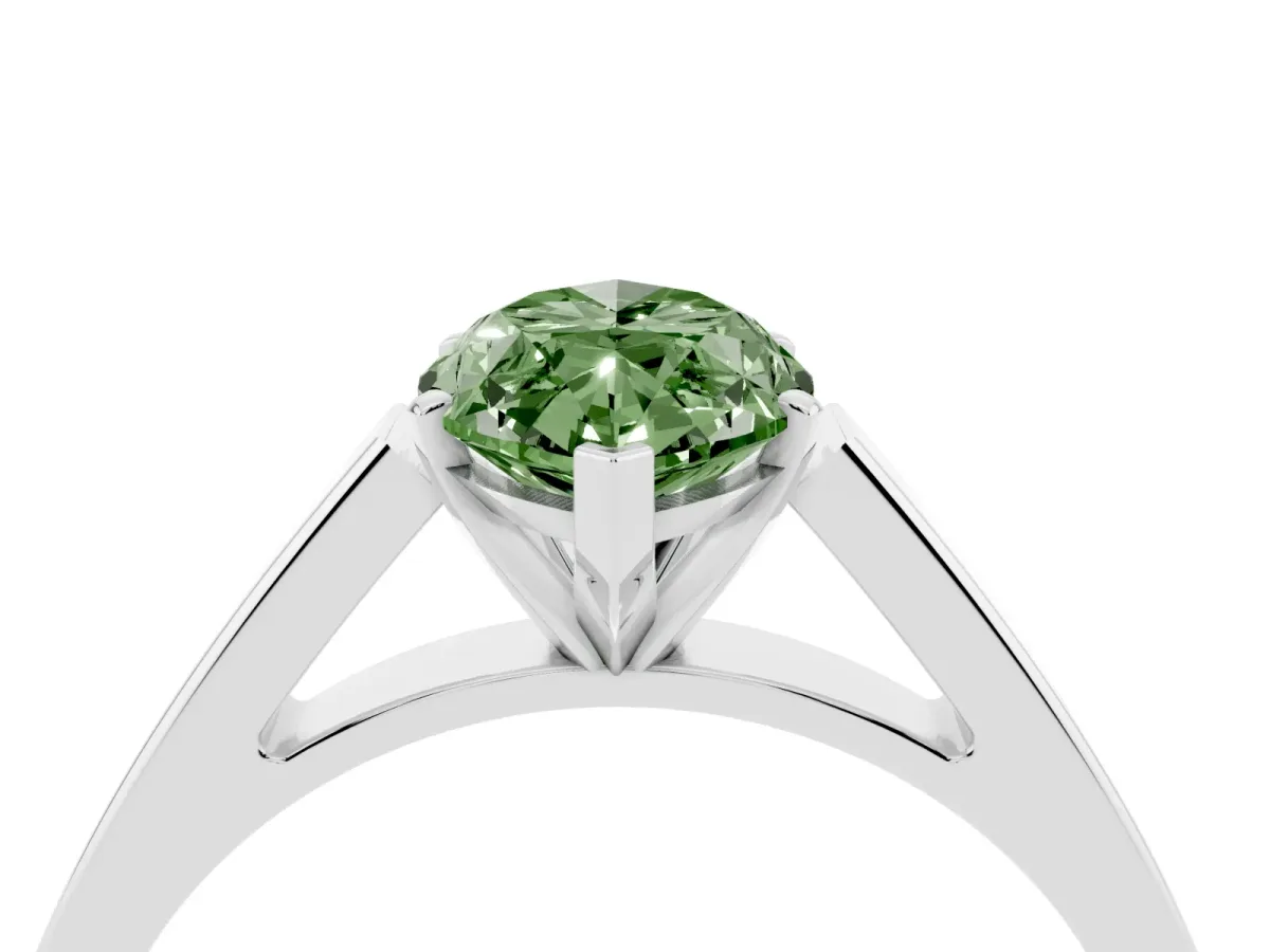 Fancy Green Marquise Cut Solitaire Engagement Ring with Four-Prong Setting and Tapered Band Silver