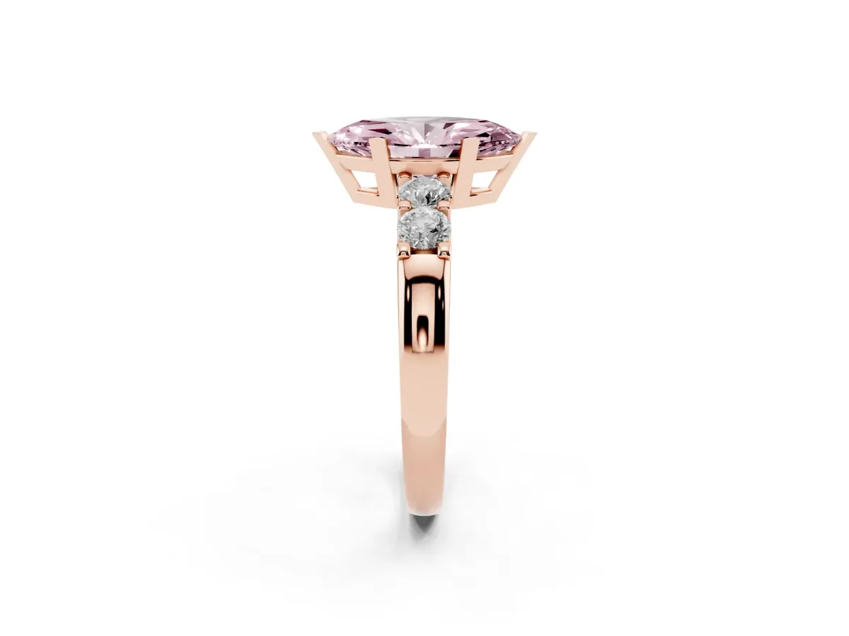 Fancy Pink Marquise Cut Brilliant Cut Diamond Five-Stone Prong Set Engagement Ring with Channel Band Rose gold