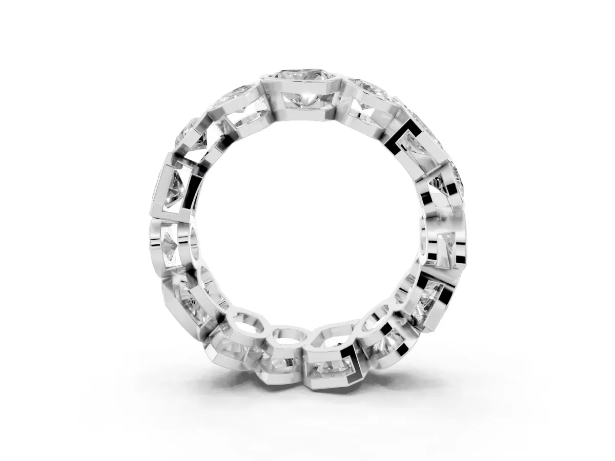 Mixed Shape Diamond Bezel Set Eternity Wedding Band Silver
