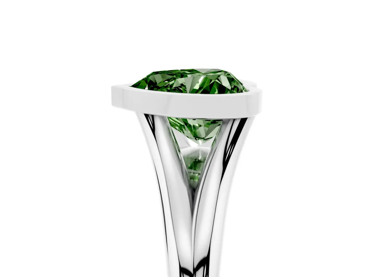 Fancy Green Bezel Set Heart Cut Cut Solitaire Ring with Tapered Band Silver
