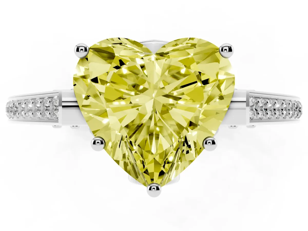 Fancy Yellow Heart Cut Cut Cathedral Pave Diamond Engagement Ring with Six-Prong Setting Silver