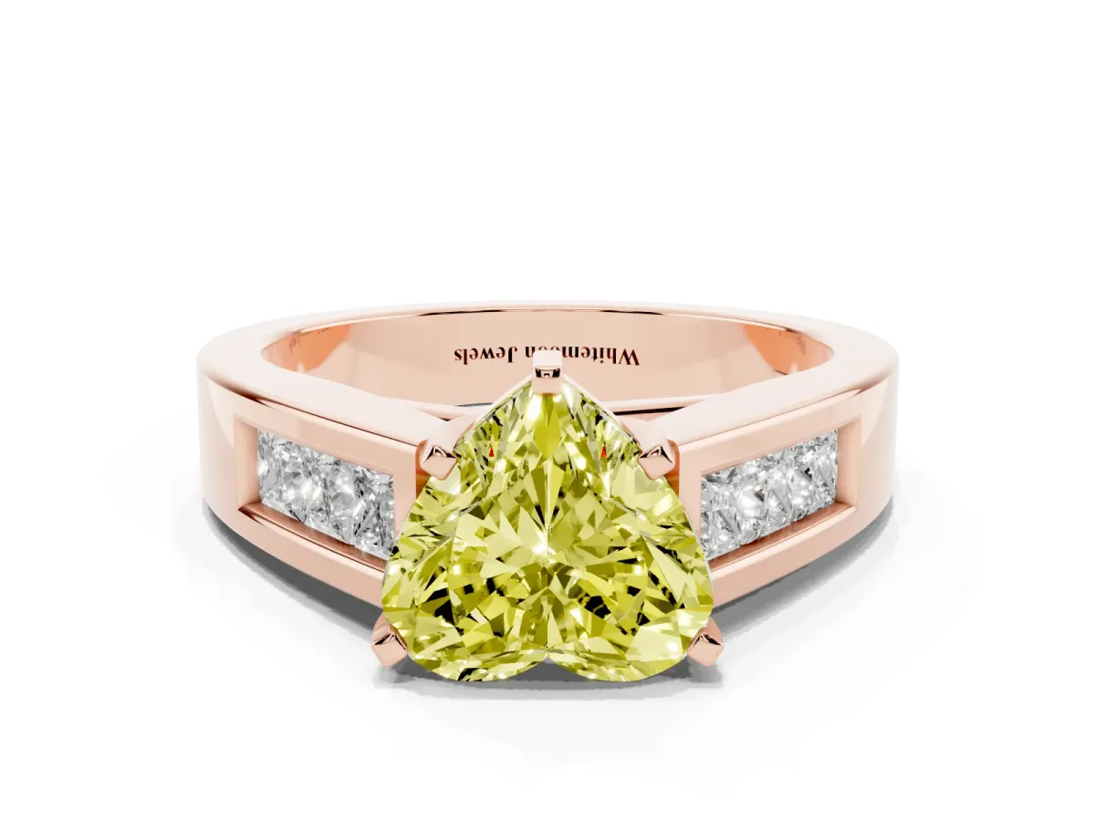 Fancy Yellow Heart Cut Cut Channel Set Solitaire Ring with Four-Prong Setting Rose gold