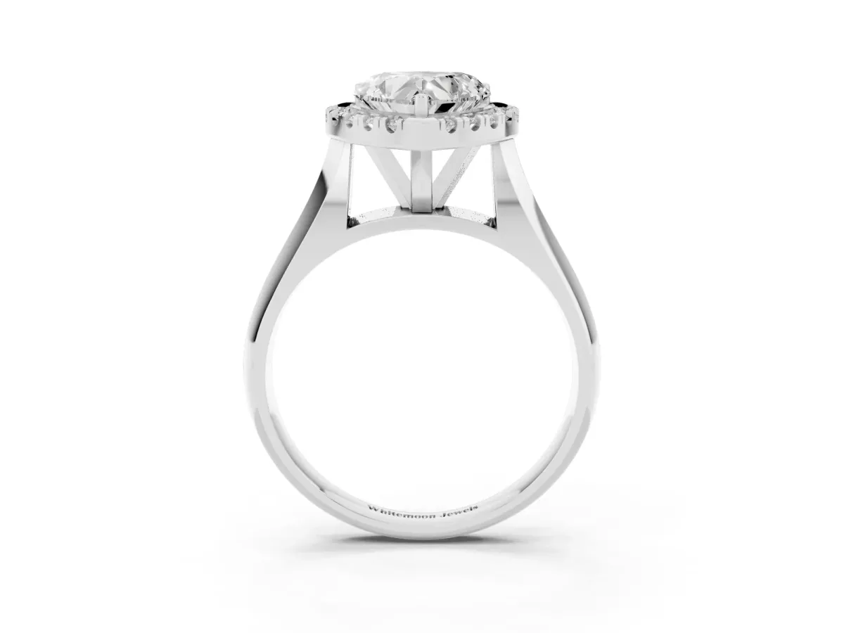 Heart Cut Cut Halo Solitaire Engagement Ring with Square Band and Four-Prong Setting Platinum