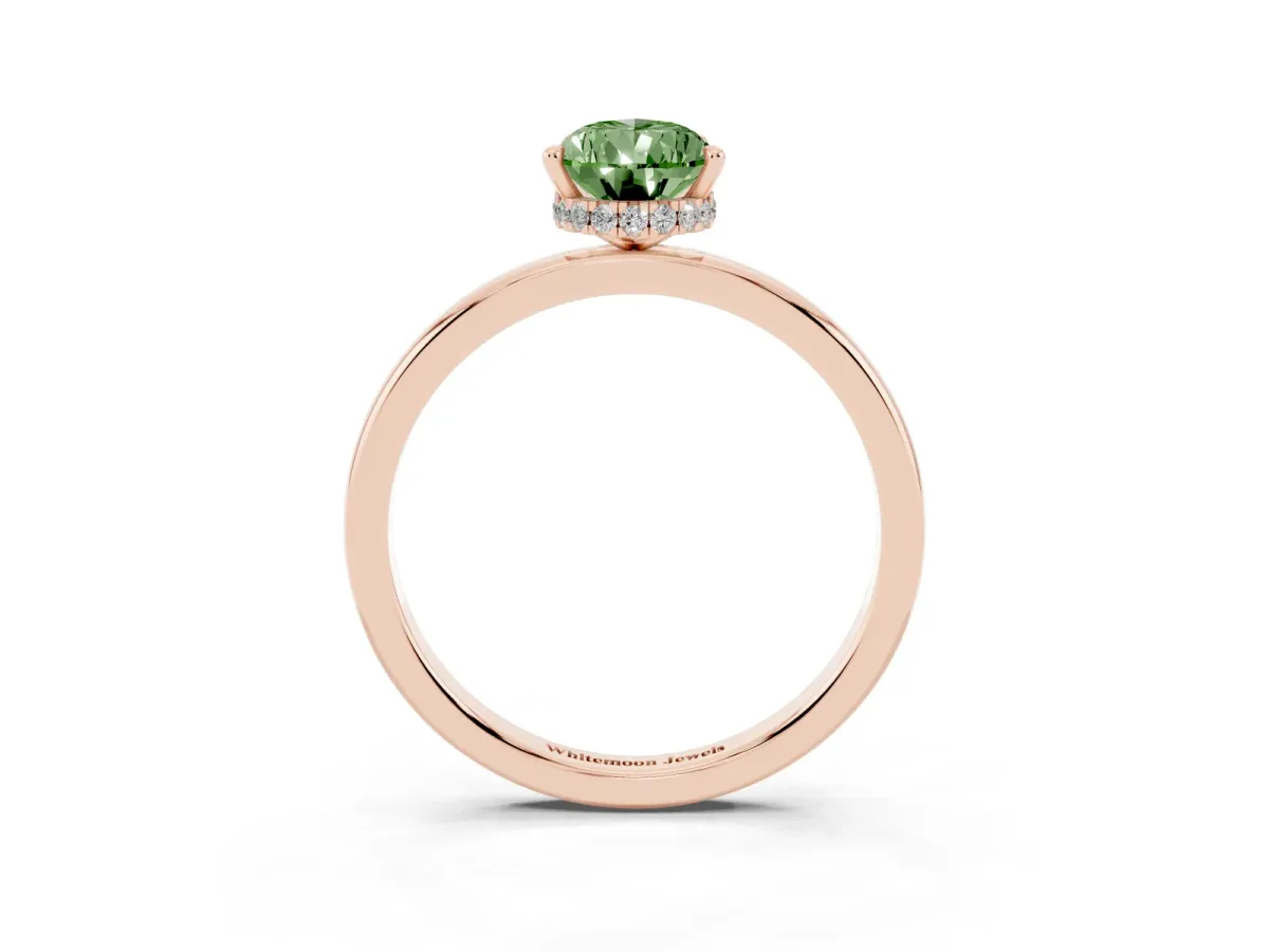 Fancy Green Pear Cut Solitaire Engagement Ring with Cathedral Band and Four-Prong Setting Rose gold