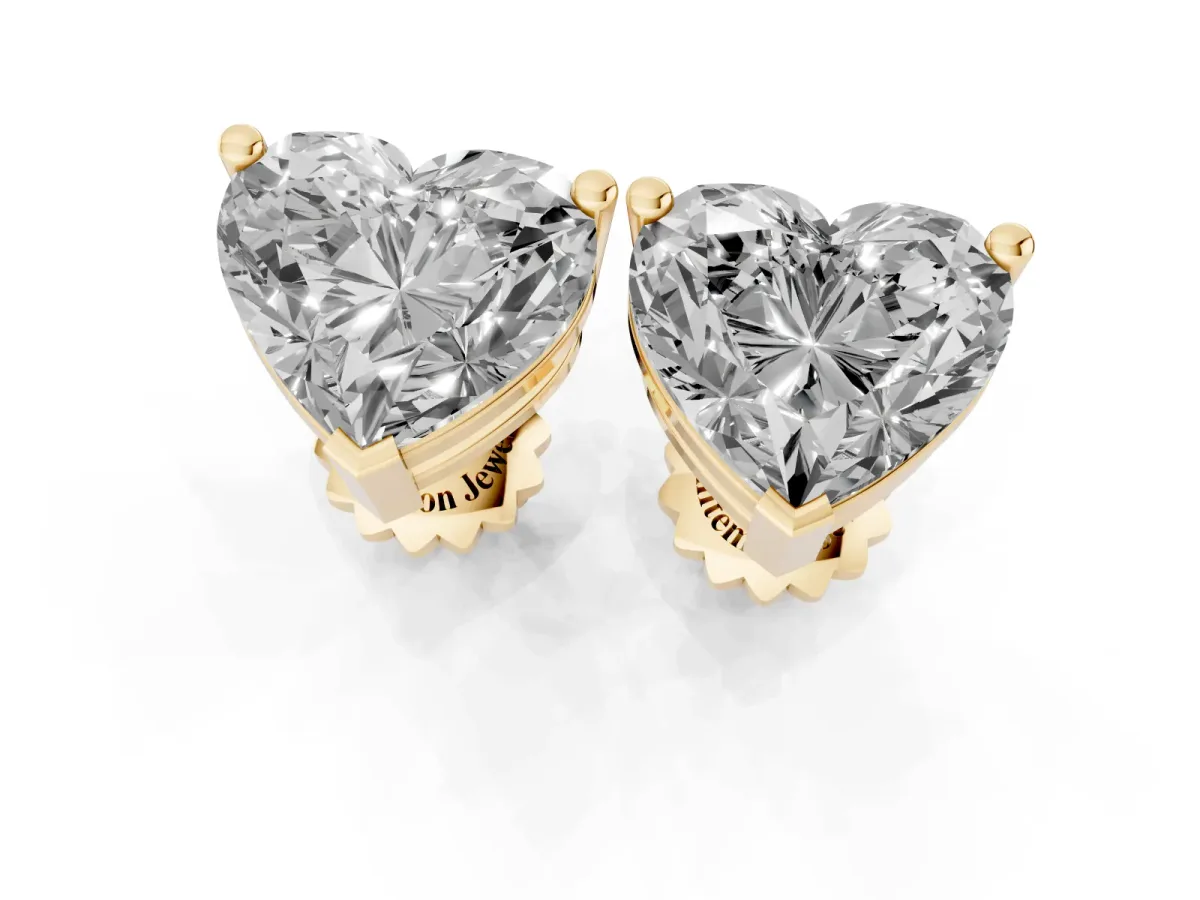 Heart Cut Diamond Stud Earrings Yellow gold