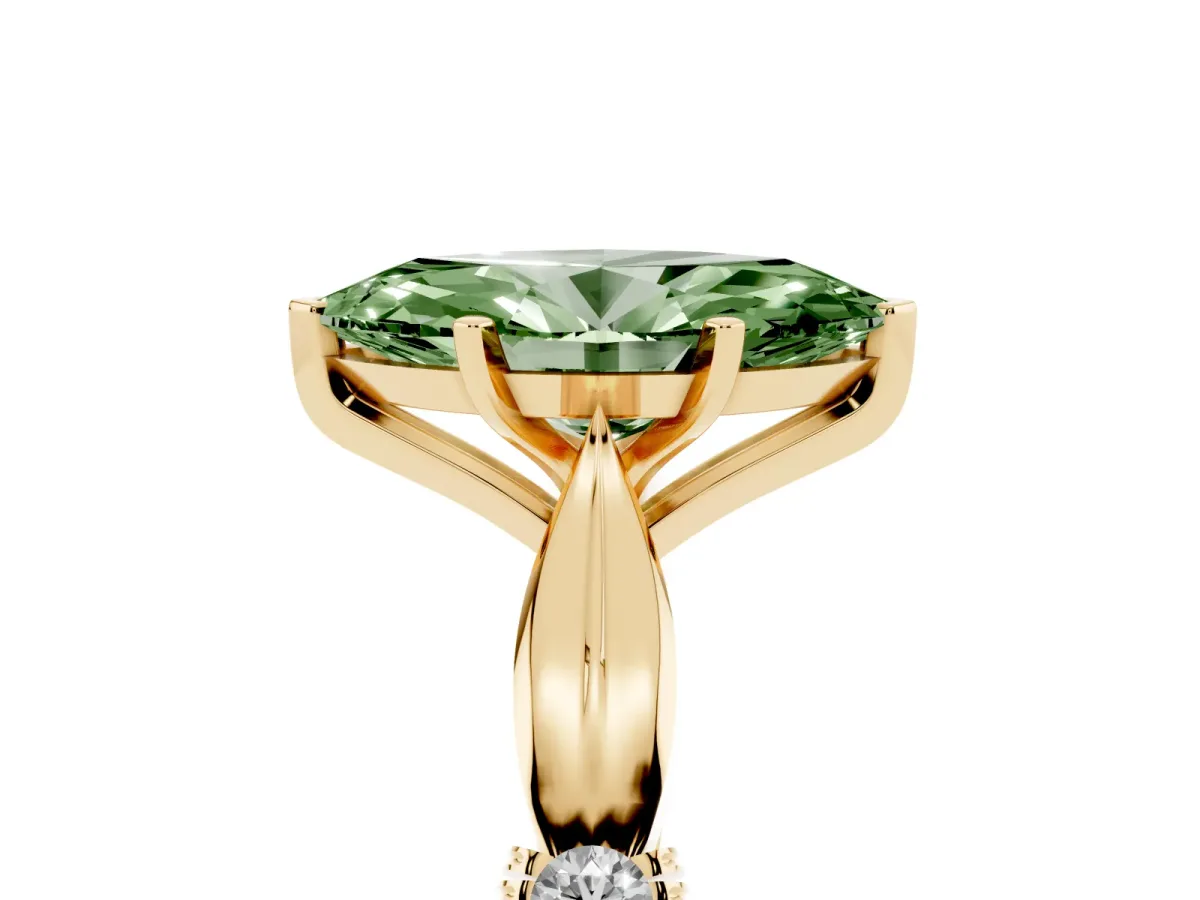 Fancy Green Marquise Cut Solitaire Diamond Twisted Band with Four-Prong Setting Yellow gold