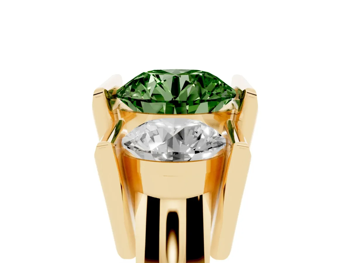 Fancy Green Three Stone Round Cut Cut Channel Set Diamond Ring Yellow gold