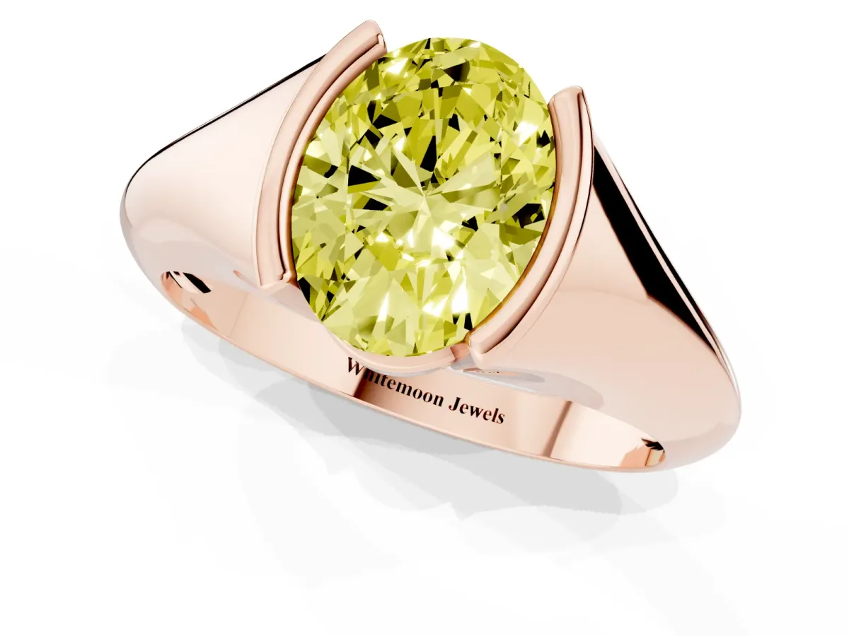 Fancy Yellow Oval Cut Solitaire Tension Set Diamond Ring Rose gold