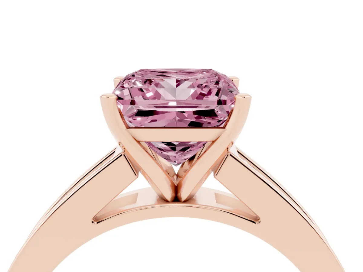 Fancy Pink Princess Cut Solitaire Diamond Ring with Channel-Set Band and Four-Prong Setting Rose gold