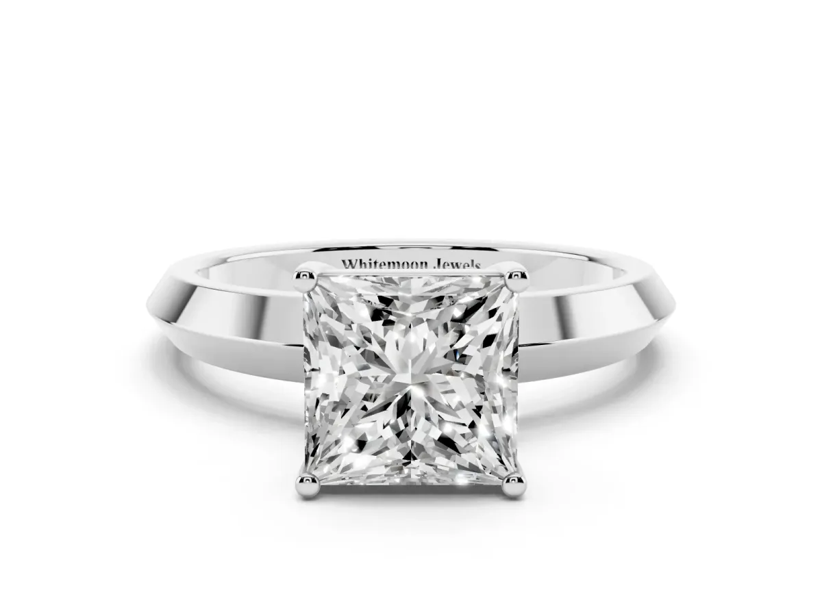 Princess Cut Cut Solitaire Engagement Ring with Flat Band and Four-Prong Setting Platinum