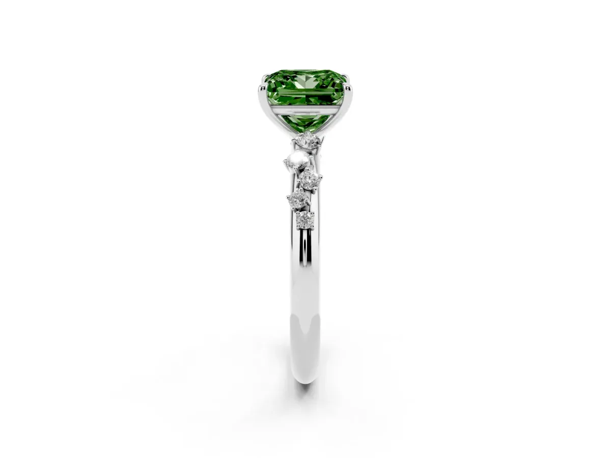 Fancy Green Princess Cut Diamond Cluster Prong-Set Solitaire Ring Silver