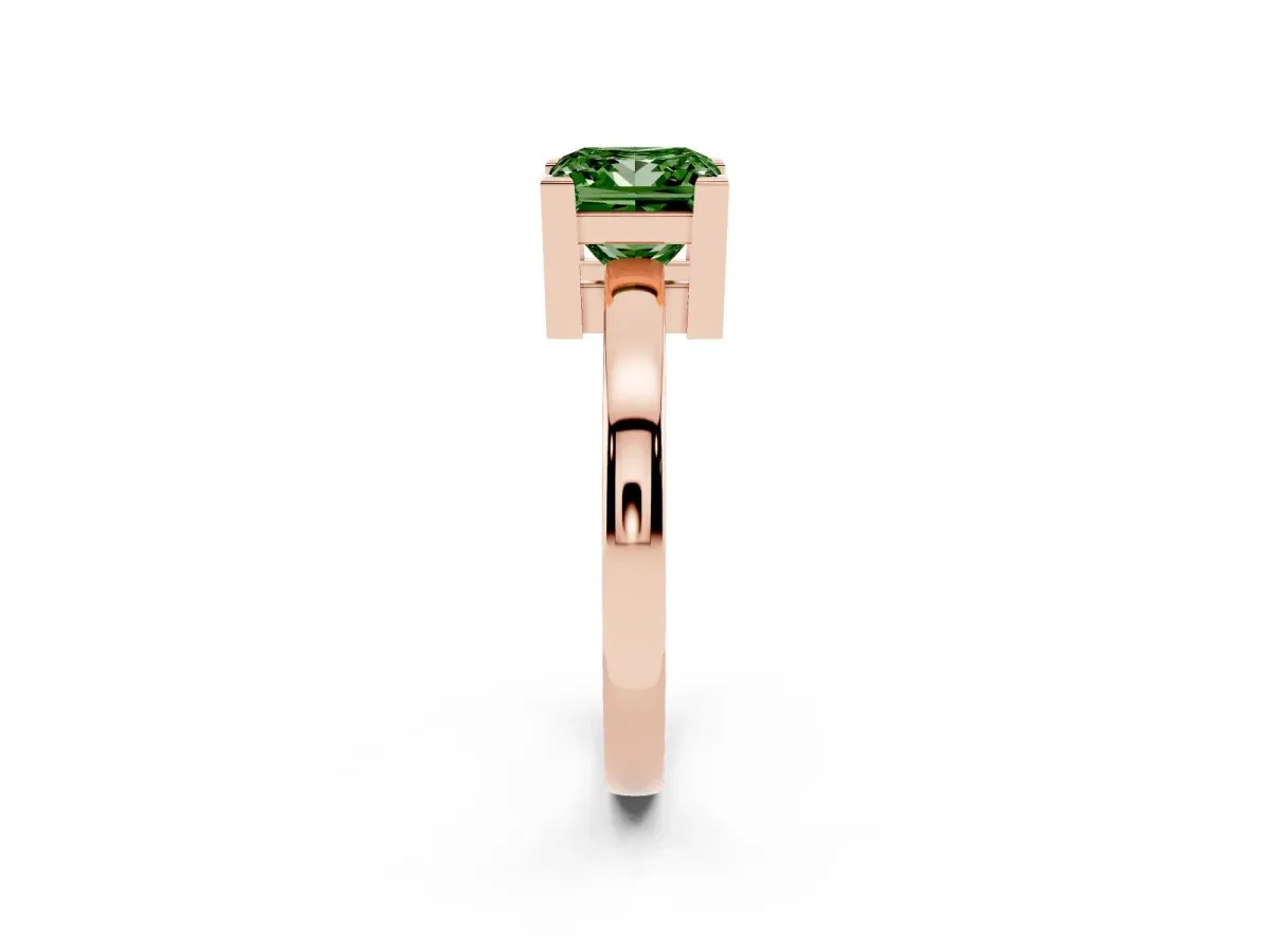 Fancy Green Princess Cut Cut Solitaire Ring with Four-Prong Setting and Classic Band Rose gold