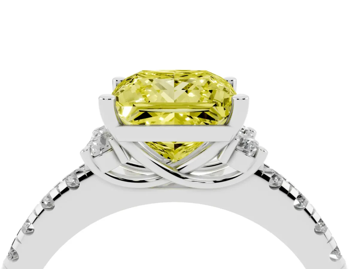 Fancy Yellow Princess Cut Diamond Three-Stone Pave Band with Four-Prong Setting Silver