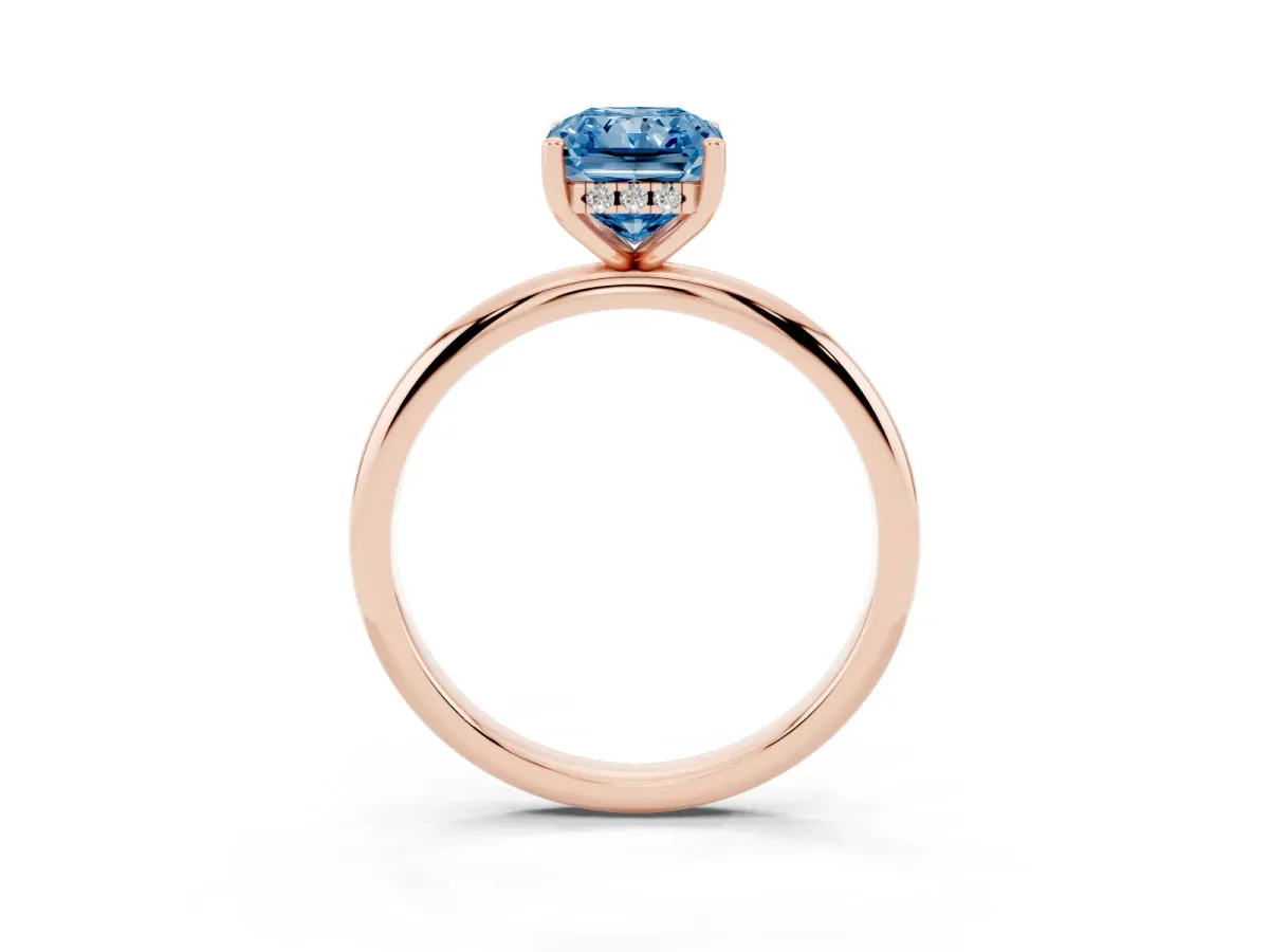 Fancy Blue Radiant Cut Cut Solitaire Engagement Ring with Four-Prong Setting and Classic Band Rose gold
