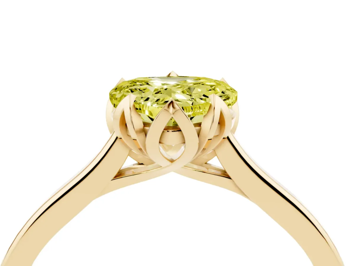 Fancy Yellow Heart Cut Diamond Solitaire Ring with Flower Prong Setting and Classic Band Yellow gold