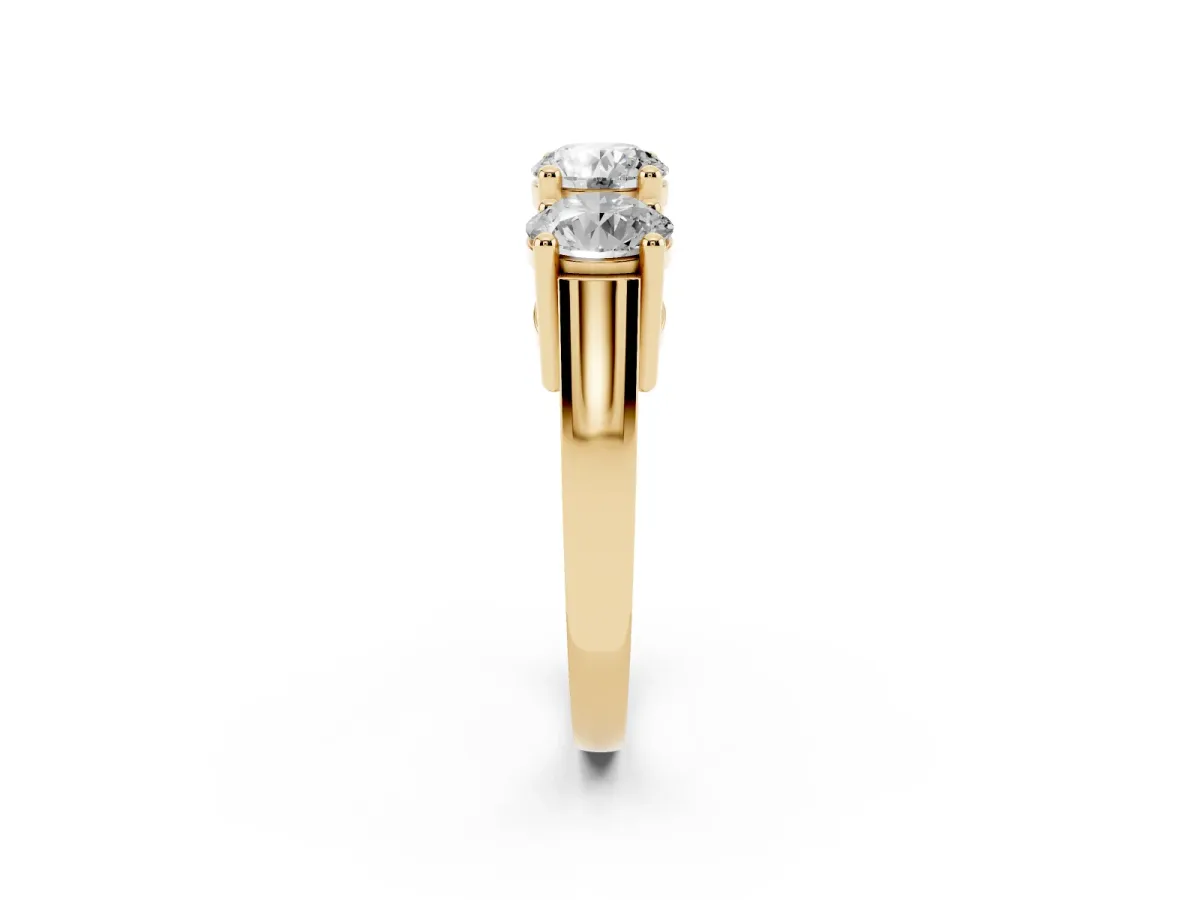 Three-Stone Round Cut Diamond Channel Band with Prong Setting Yellow gold