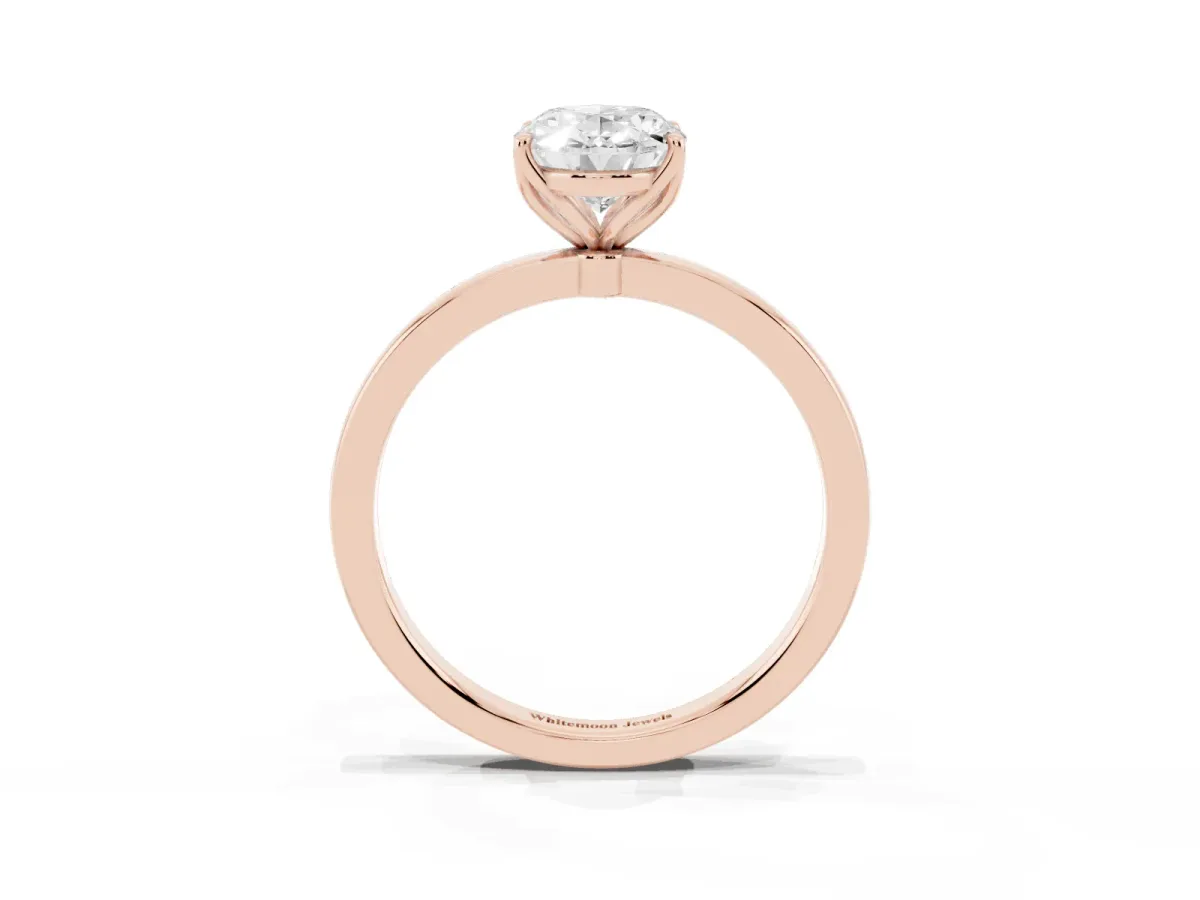 Oval Cut Diamond Solitaire Ring with Thin Band and Prong Setting Rose gold