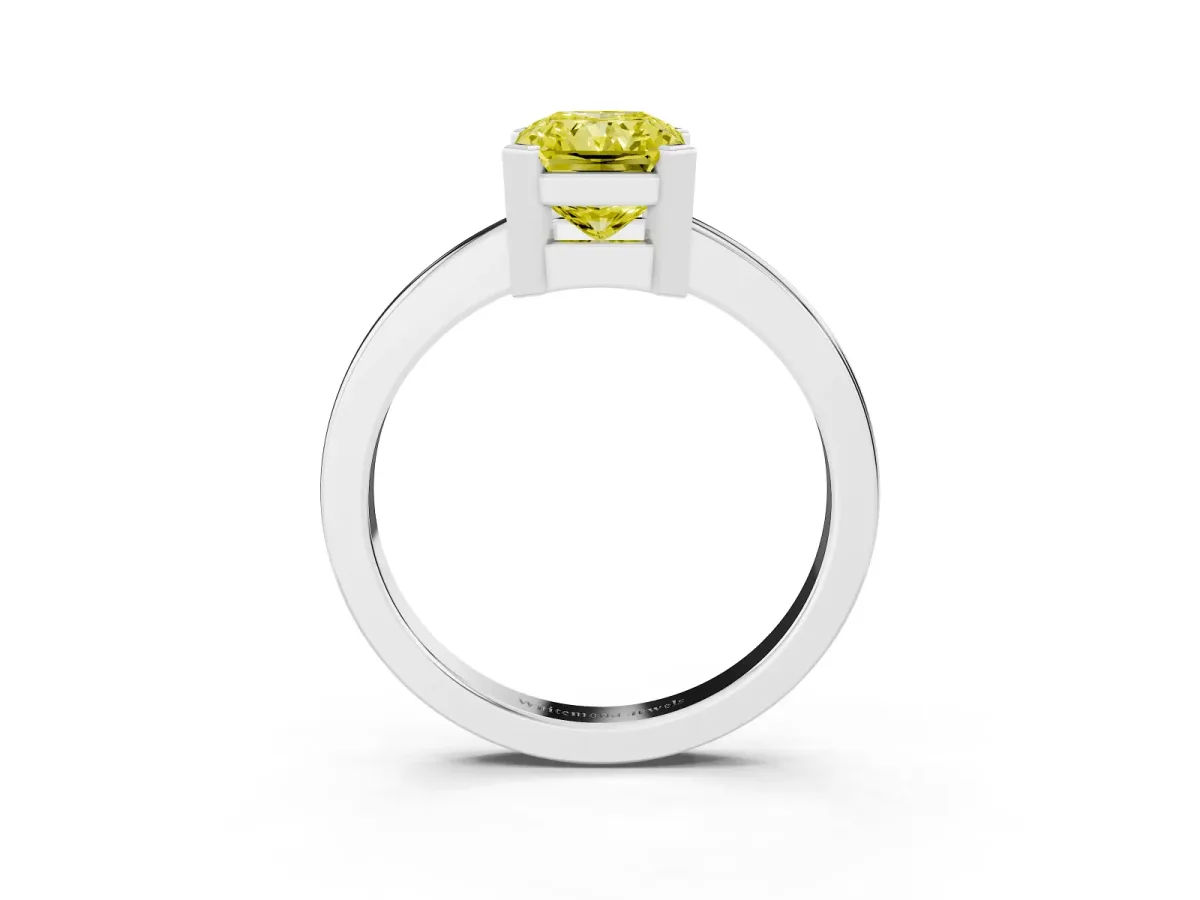 Fancy Yellow Radiant Cut Cut Solitaire Ring with Four-Prong Setting and Classic Band Silver