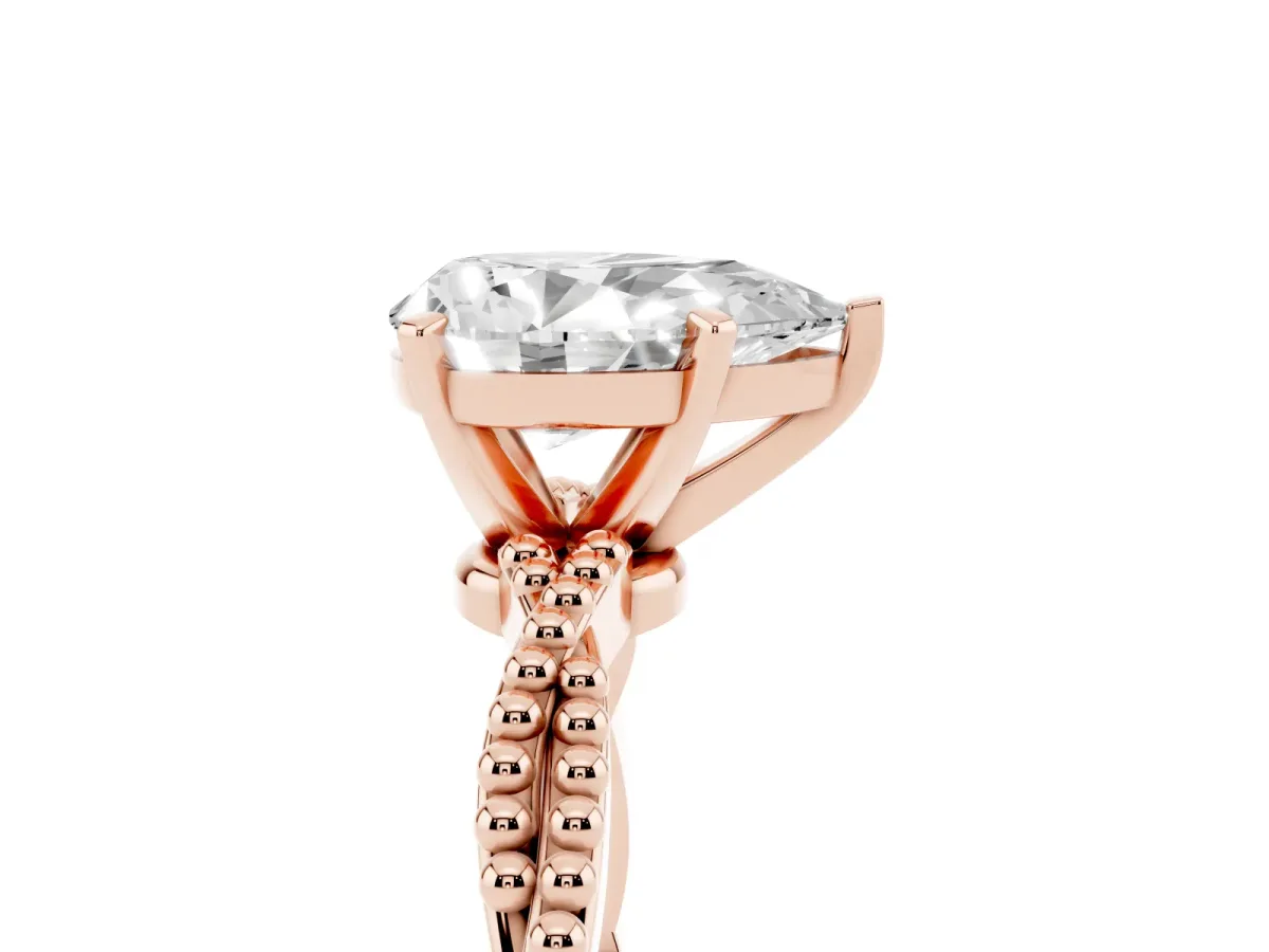 Pear Cut Solitaire Twisted Band with Bead Prong Setting Rose gold