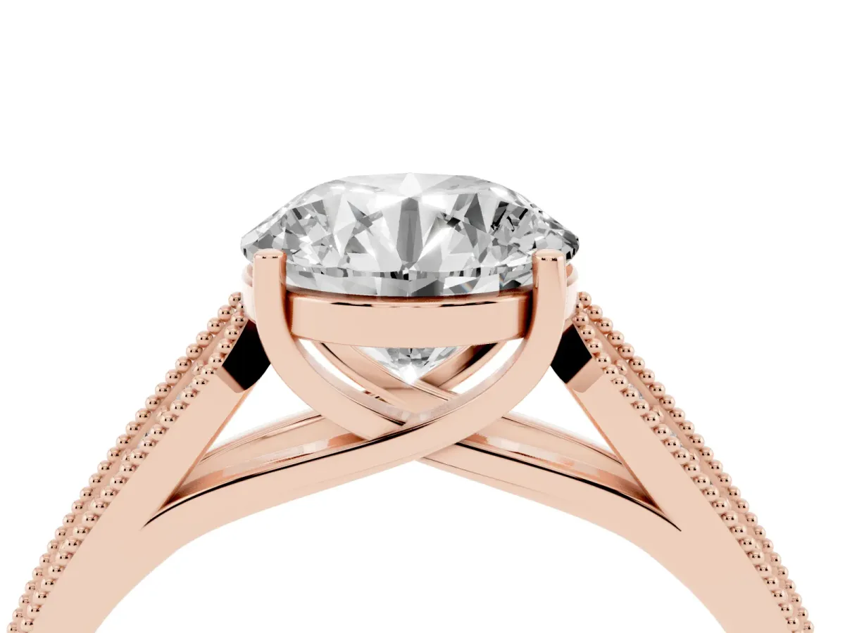 Round Cut Cut Pave Split Shank Engagement Ring with Four-Prong Setting Rose gold