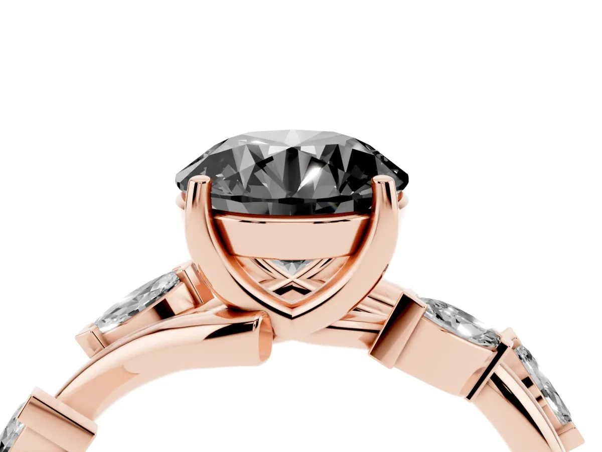 Fancy Black Round Cut Solitaire Twisted Band Marquise Accent Prong Setting Ring Rose gold
