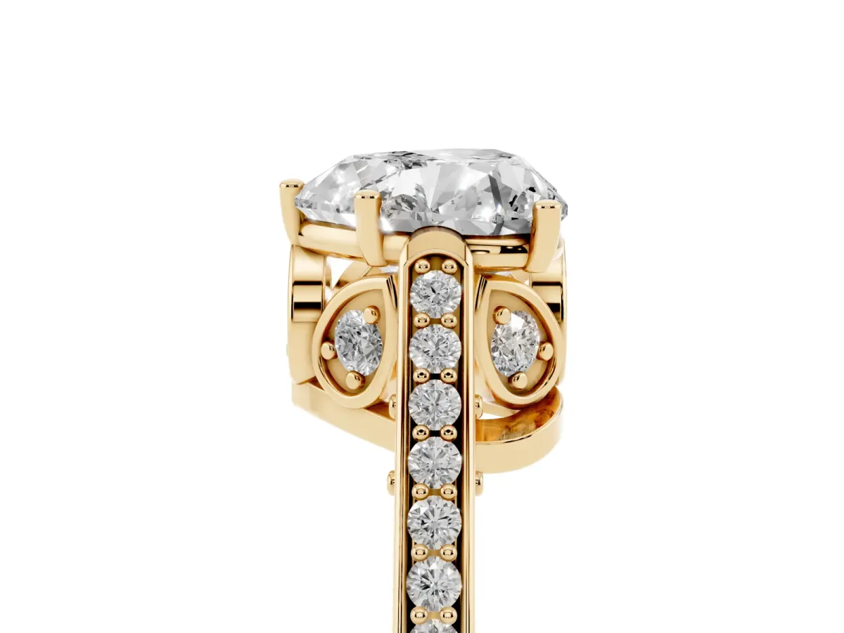 Heart Cut Cut Cathedral Pave Diamond Engagement Ring with Six-Prong Setting Yellow gold