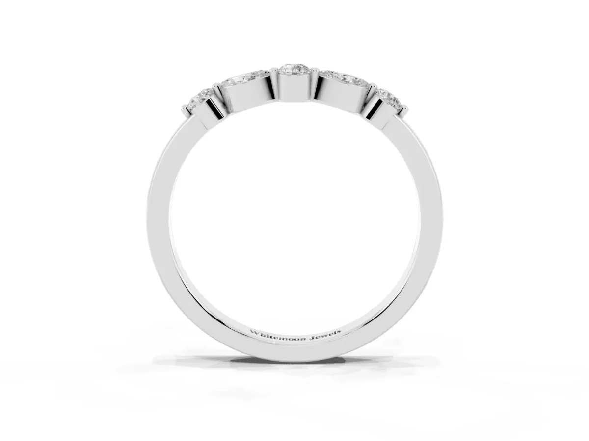 Round and Marquise Diamond Half Eternity Band with Prong Setting Platinum