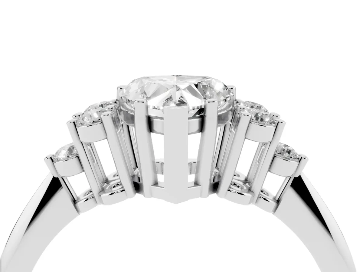 Heart Cut Cut Diamond Cluster Ring with Solitaire Band and Four-Prong Setting Silver