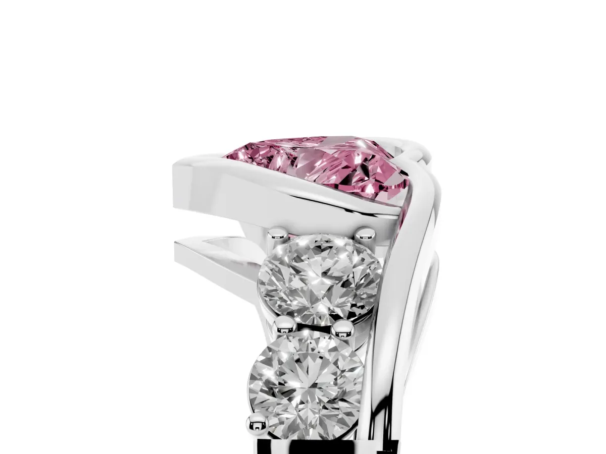 Fancy Pink Bezel Set Heart Cut Diamond Bypass Ring with Round Accents Platinum