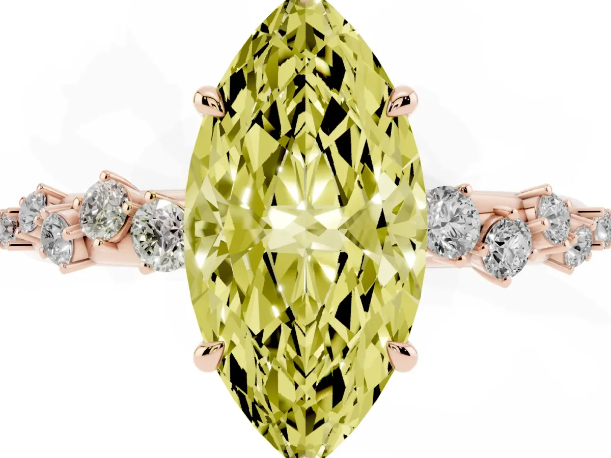 Fancy Yellow Marquise Cut Diamond Cluster Prong-Set Solitaire Ring Rose gold