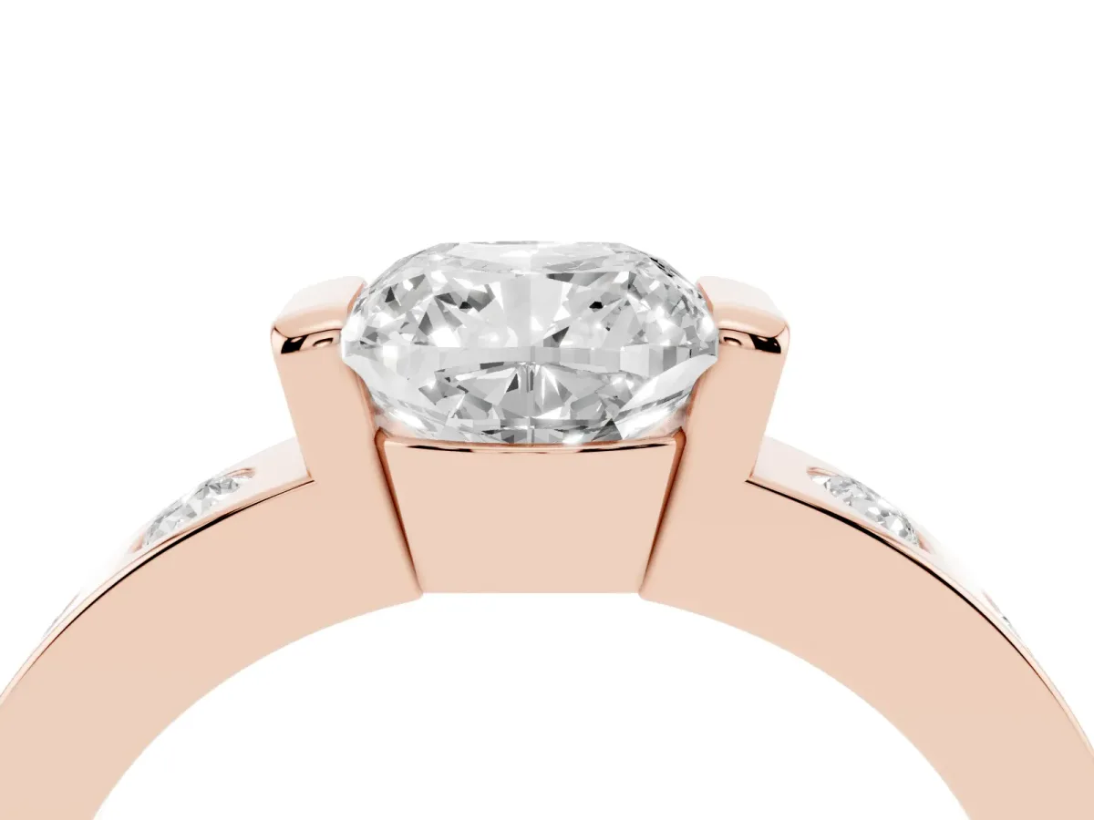 Cushion Cut Brilliant Channel-Set Diamond Ring with Bezel Prong Setting Rose gold
