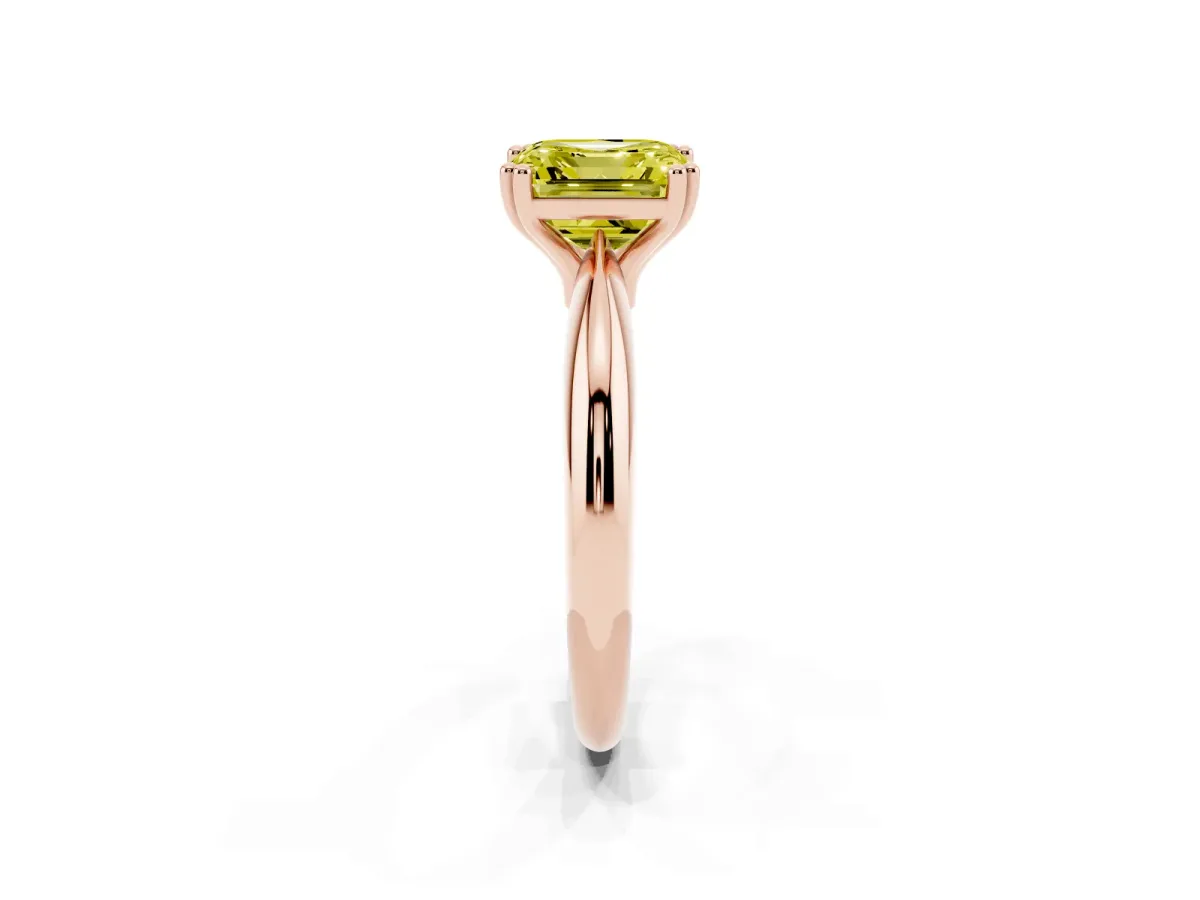 Fancy Yellow Asscher Cut Cut Solitaire Engagement Ring with Tapered Band and Four-Prong Setting Rose gold