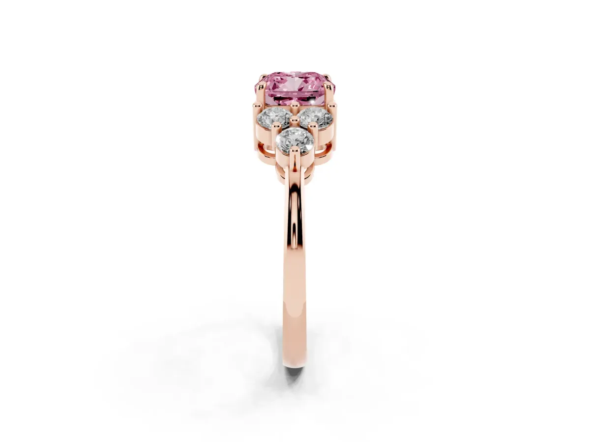 Fancy Pink Cushion Cut Brilliant Diamond Cluster Accent Solitaire Ring with Prong Setting Rose gold
