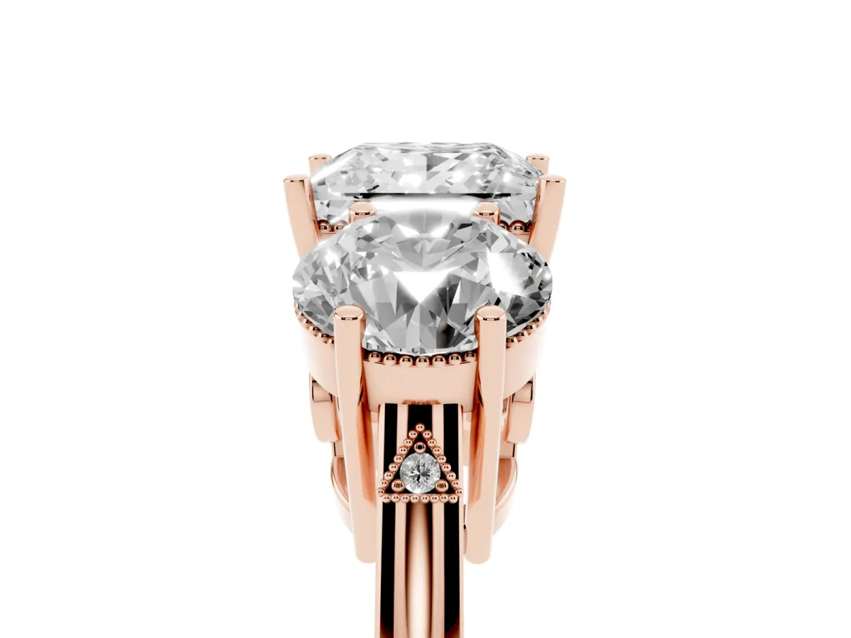 Three-Stone Princess Cut Diamond Engagement Ring with Prong Setting on a Classic Band Rose gold