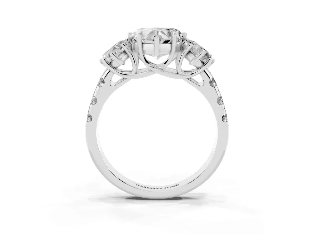 Three-Stone Heart Cut Diamond Pavé Band with Prong Setting Platinum