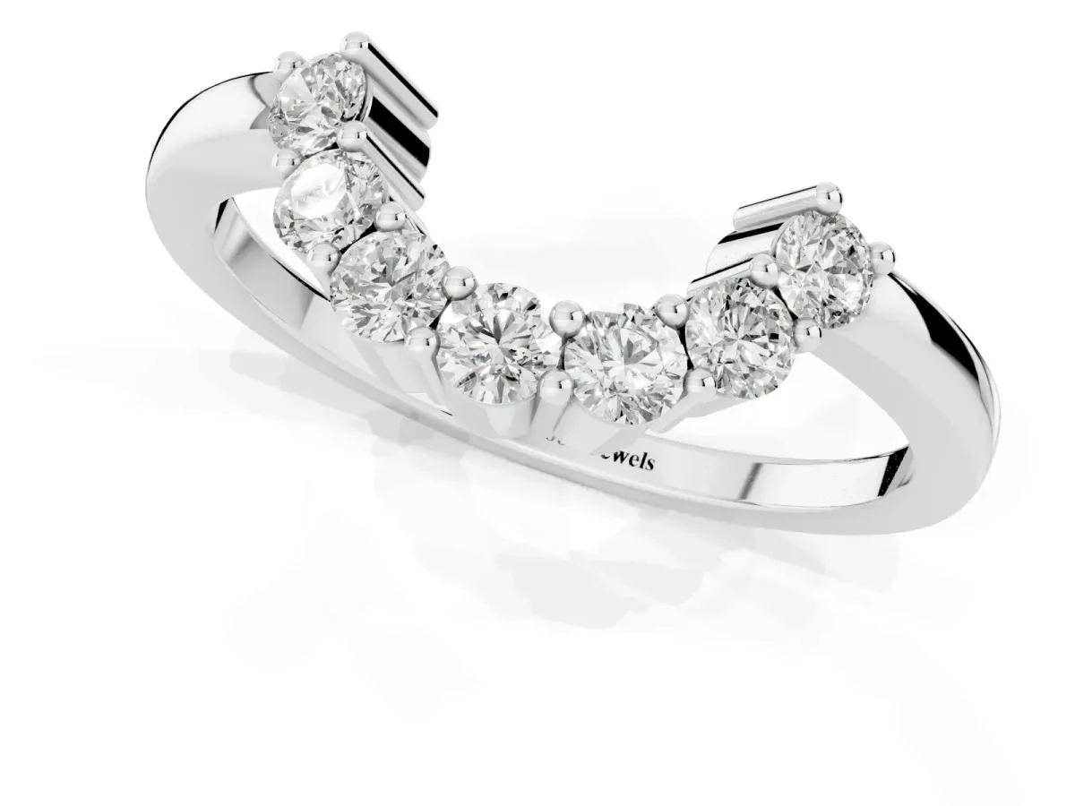 Curved Round Diamond Pave Band with Prong Setting Platinum