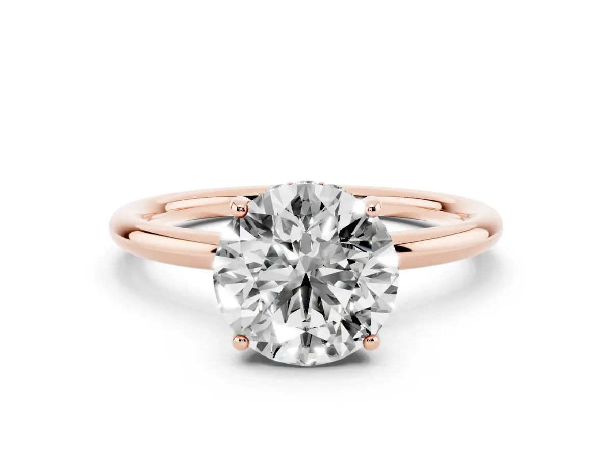 Round Cut Solitaire Diamond Ring with a Classic Band and Four-Prong Setting Rose gold