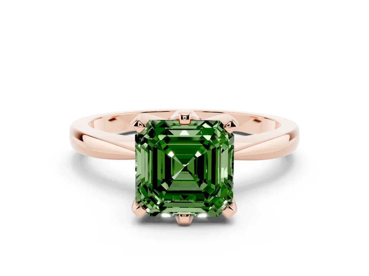 Fancy Green Asscher Cut Solitaire Engagement Ring with Six-Prong Setting and Tapered Band Rose gold