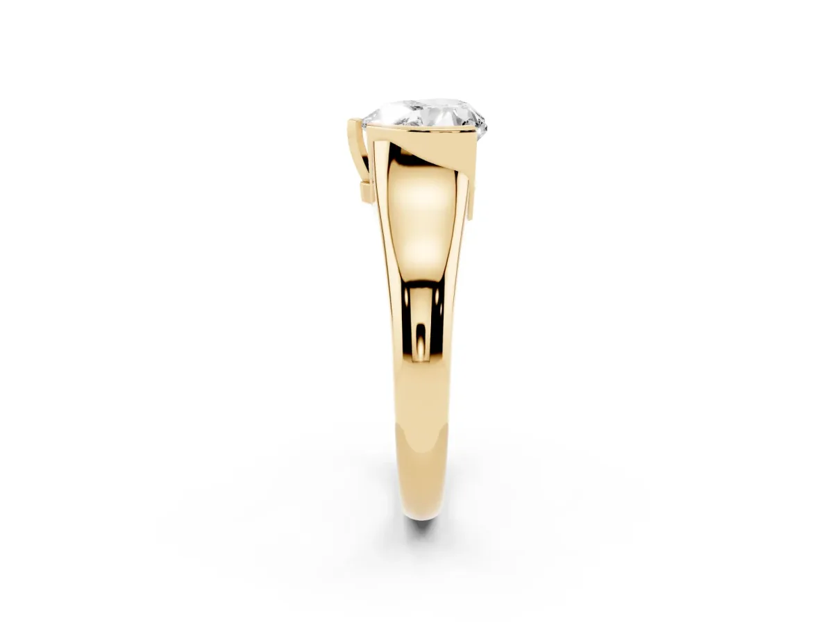 Heart Cut Solitaire Tension Set Diamond Ring with Split Shank Band Yellow gold